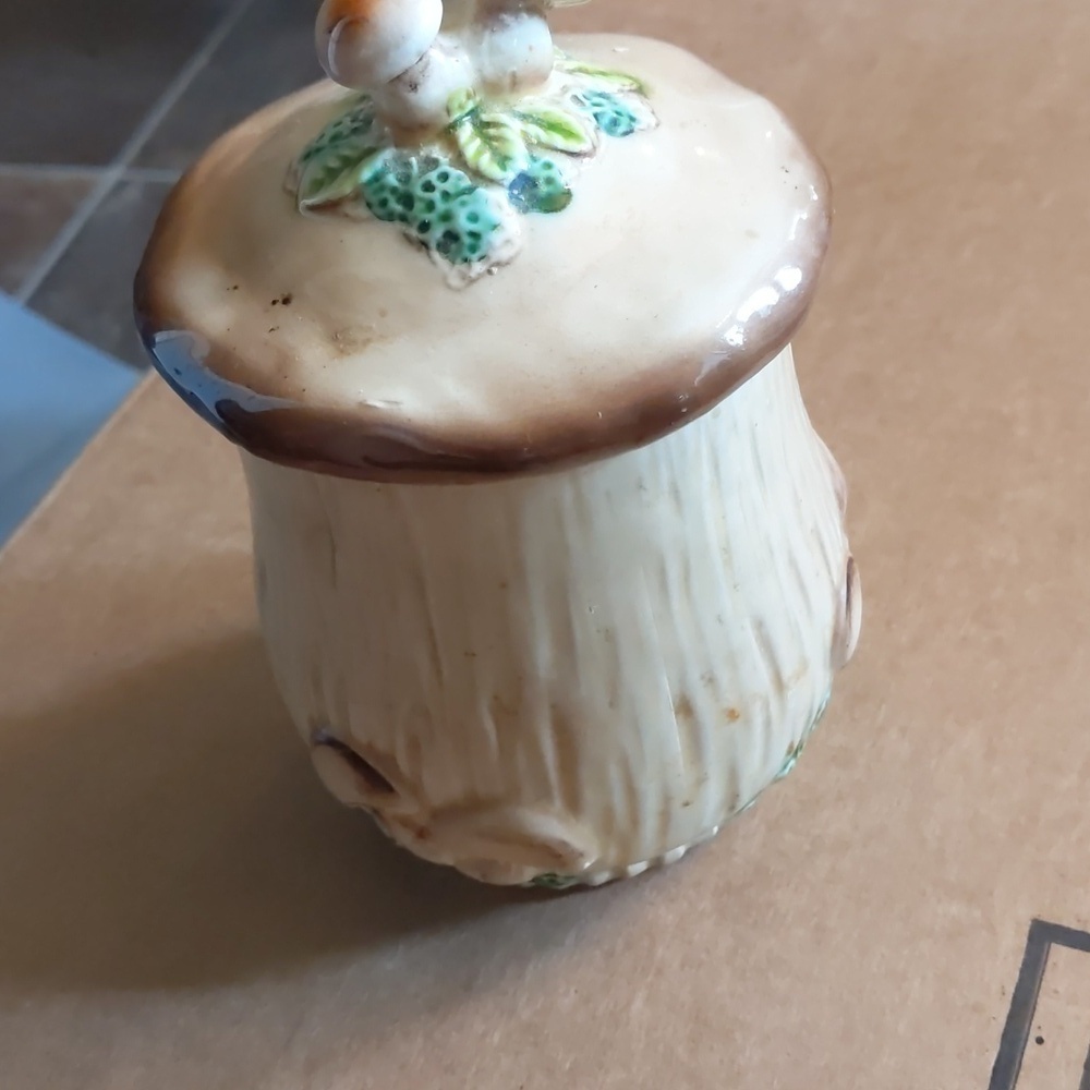 Vintage mushroom canister with lid. 6 inch.
